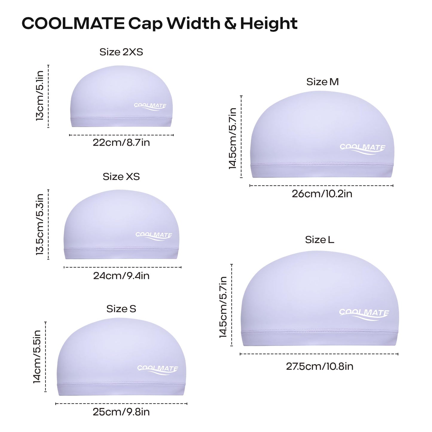 COOLMATE Fabric Swim Cap for Kid 3 4 6 8 14 16, Silicone Waterproof Layer, Cloth Swim Cap for Boy, Girl, Youth, Lightweight and Comfortable, Perfect for Pool, Beach, Lap Swimming (Light Purple, S)
