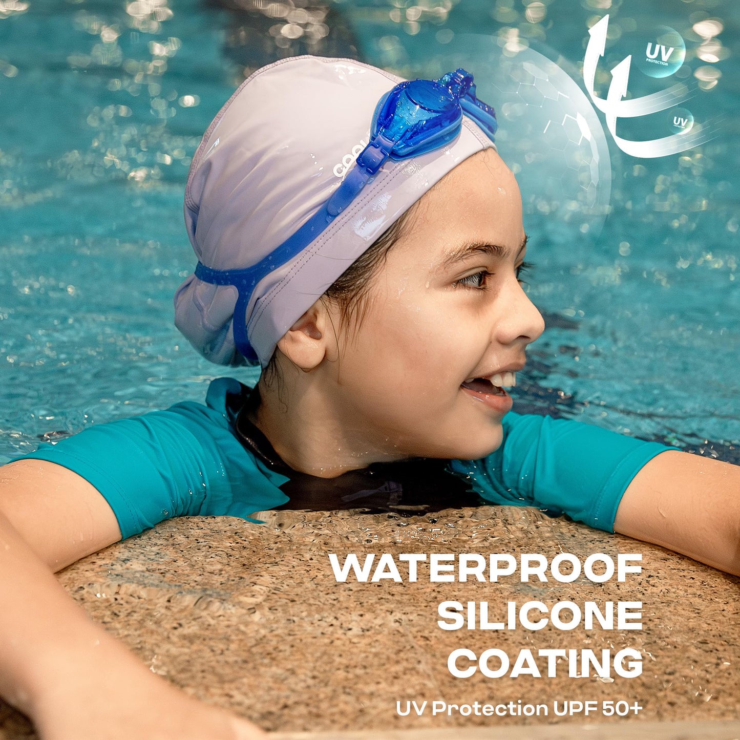 COOLMATE Fabric Swim Cap for Kid 3 4 6 8 14 16, Silicone Waterproof Layer, Cloth Swim Cap for Boy, Girl, Youth, Lightweight and Comfortable, Perfect for Pool, Beach, Lap Swimming (Light Purple, S)